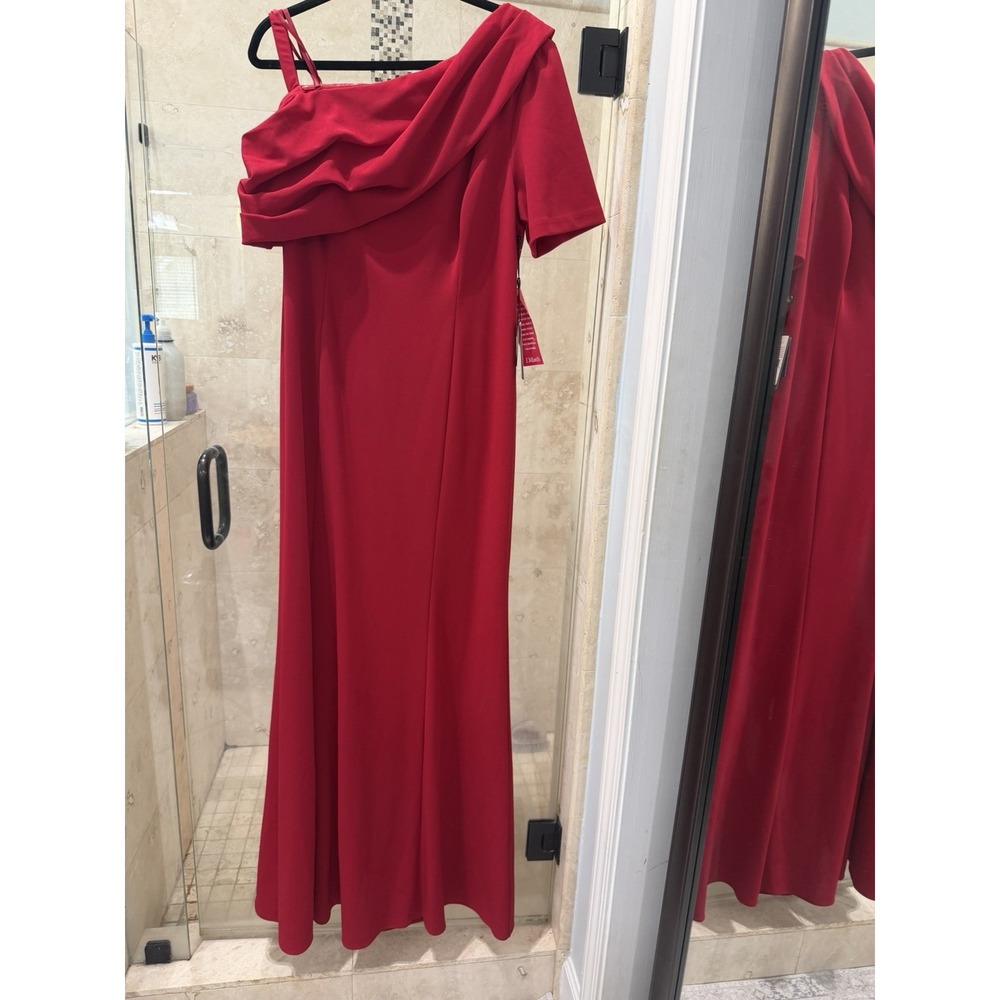 Adrianna Papell Red Crepe One Shoulder Gown Dress AP1E208575 Size 16 NWT